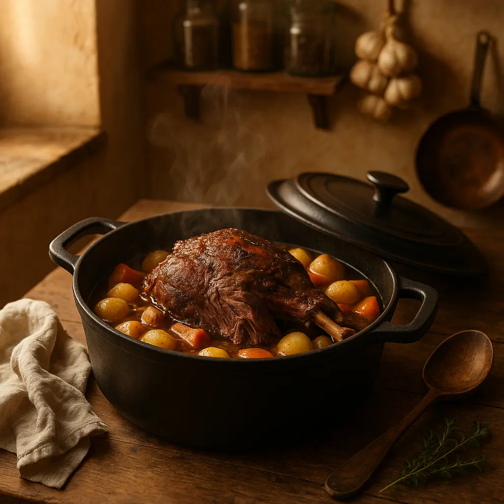 épaule de chevreuil à la cocotte en fonte